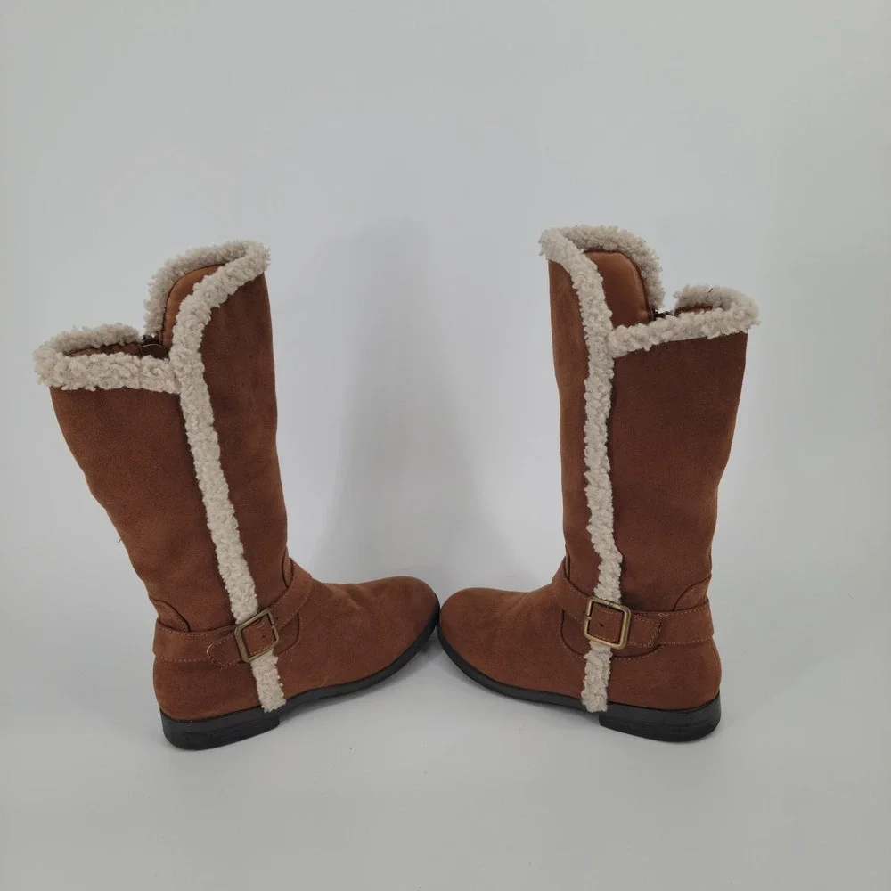 Thereabouts Faux Suede Tall Boots Kids 2 Brown Sherpa Trim Buckle Detail